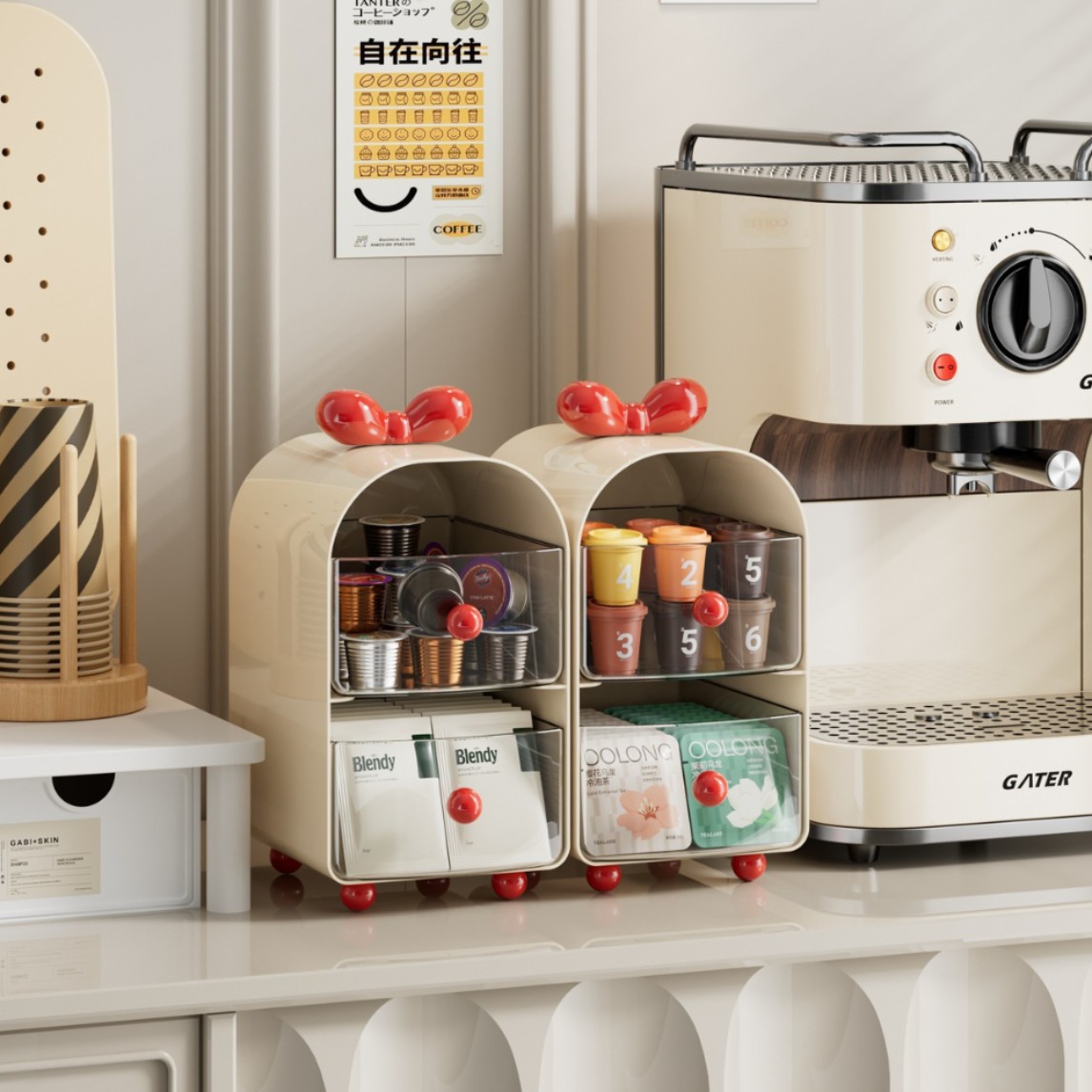 Coffee Tea Drawer Organizer - Organisateur de capsules de café crémeux,