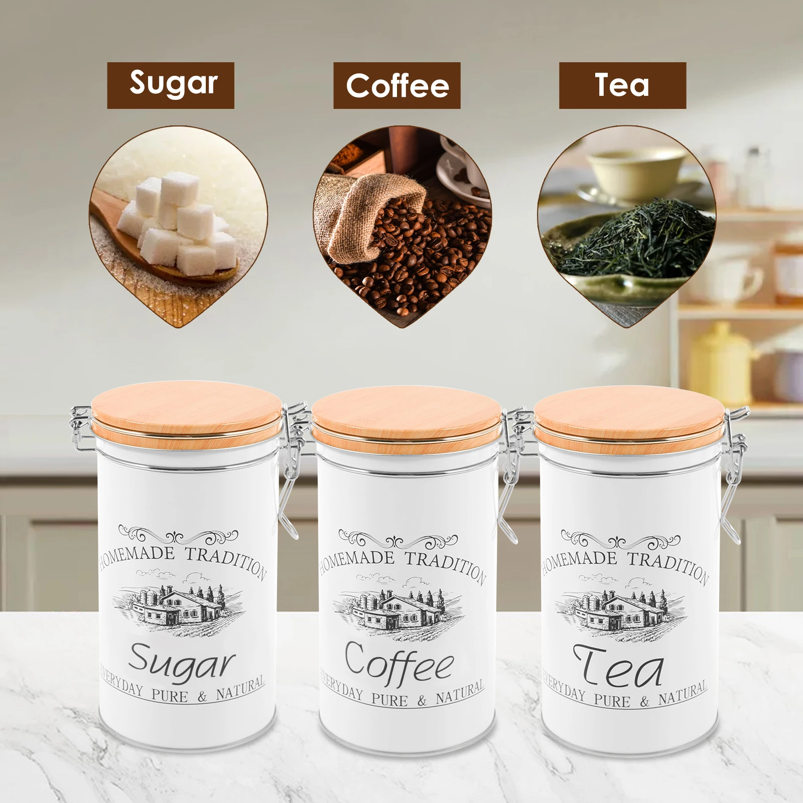 3 pièces/ensemble thé café suc - Coffee Tea And Sugar Canisters avis et prix