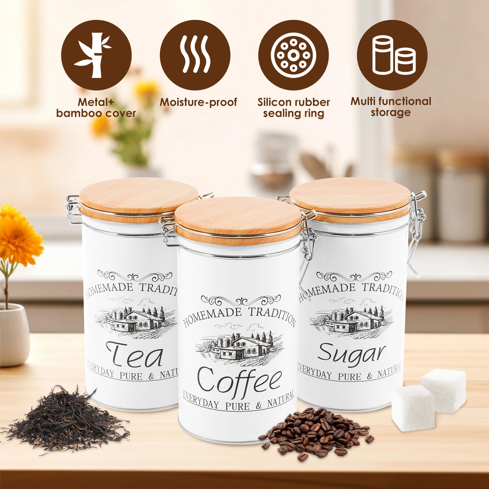 3 pièces/ensemble thé café suc - Coffee Tea And Sugar Canisters avis et prix